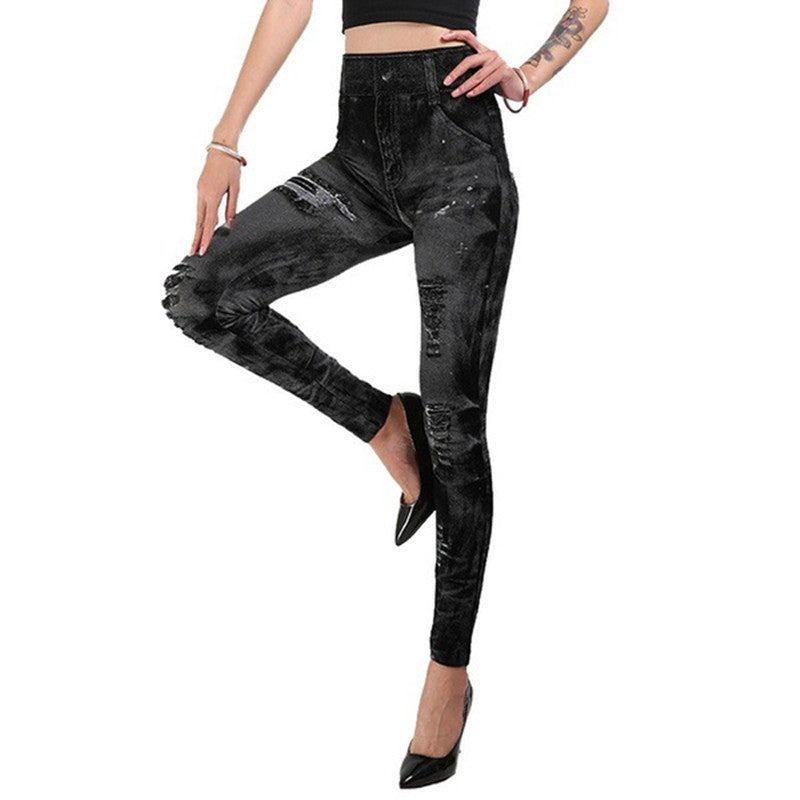 Seamless Fake Ripped Denim Leggings