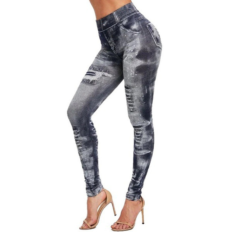 Seamless Fake Ripped Denim Leggings