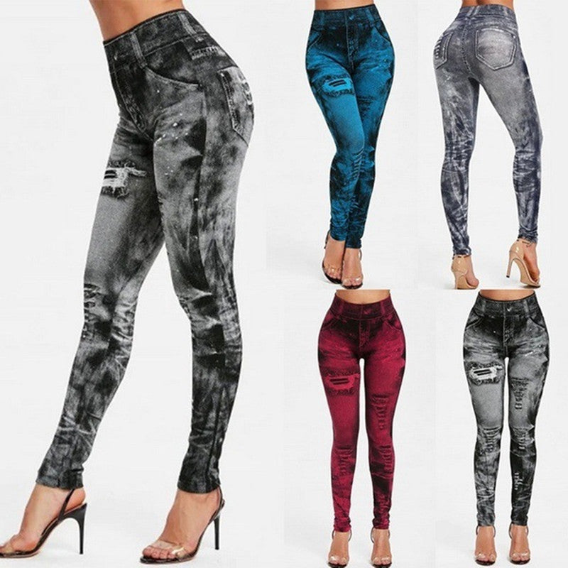 Seamless Fake Ripped Denim Leggings