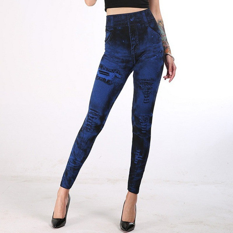 Seamless Fake Ripped Denim Leggings